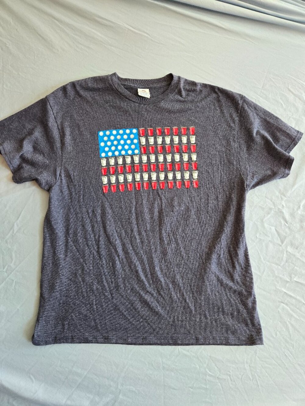 American Flag Beer Pong T-Shirt Unisex XL Dark Grey